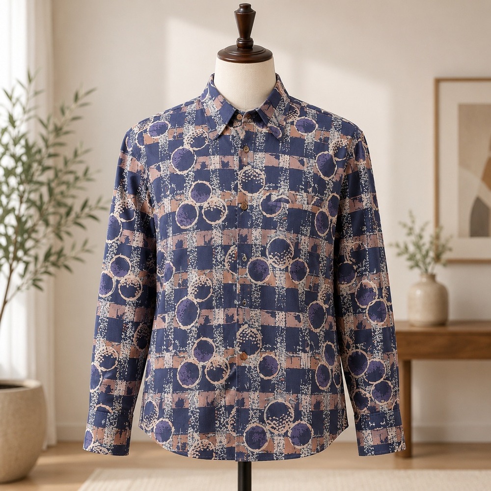 Spirit of California Vintage Button Down Mens L Blue 70s Disco Geometric Print